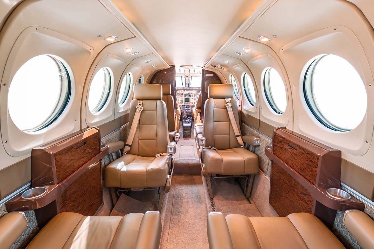 Beechcraft King Air 100 cabin for Switzerland charter